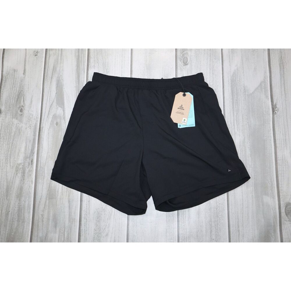 NEW Prana Peak to Pavement Lined Shorts Mens L x 6" Black Stretch Hiking UPF 30
